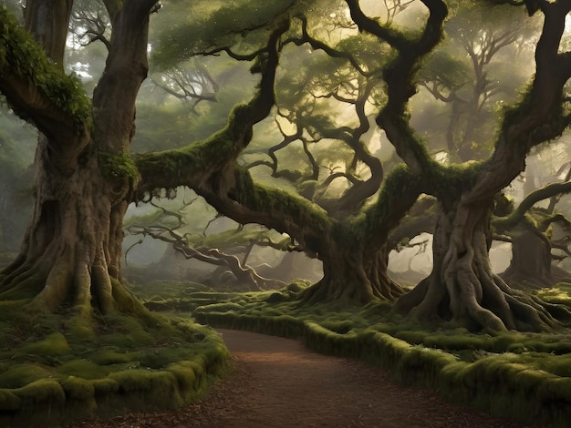 Intertwining branches of ancient trees