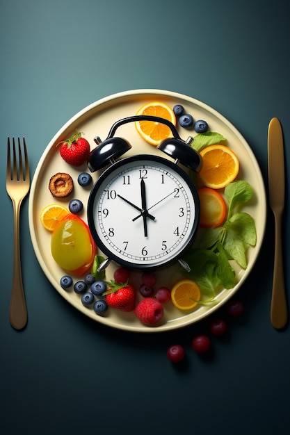 interval diet clock Intermittent fasting diet weight loss lunch time concept