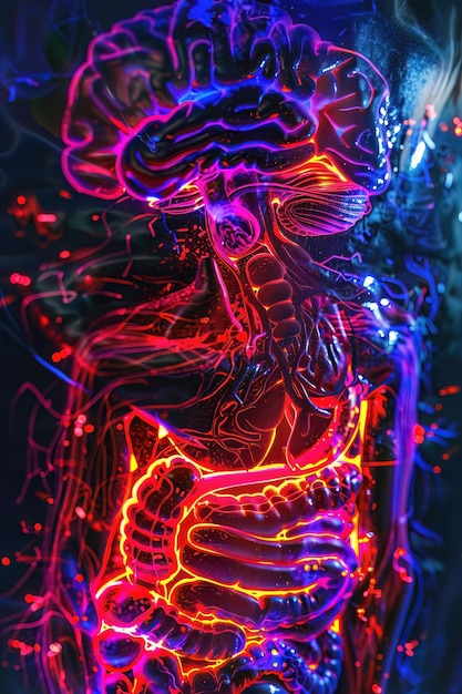 Intestines highlighted with neon showing the inflammation from Crohns disease