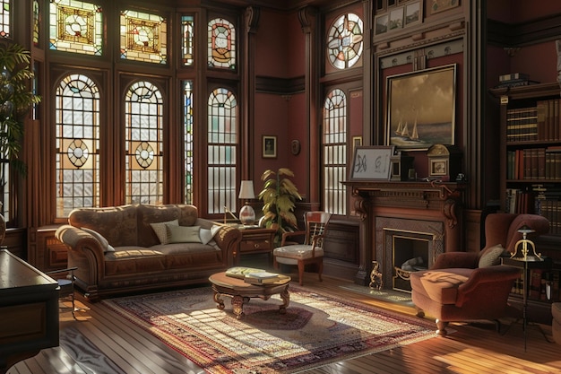 In the intimacy of the parlor stained gl windows b generative ai