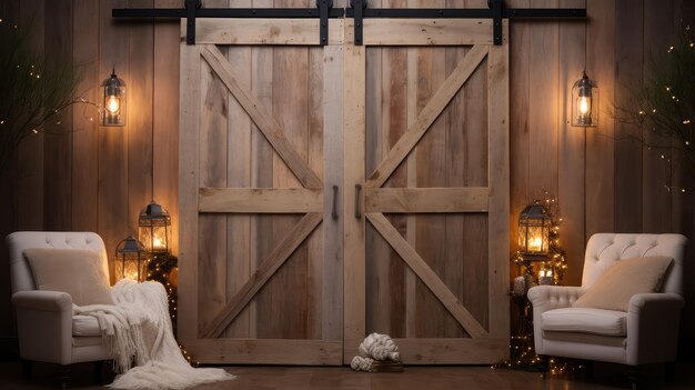 Photo intimate blurred interior barn doors