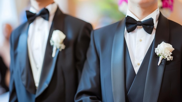 Photo intimate close up of happy gay couple exchanging vows in a beautiful wedding ceremony