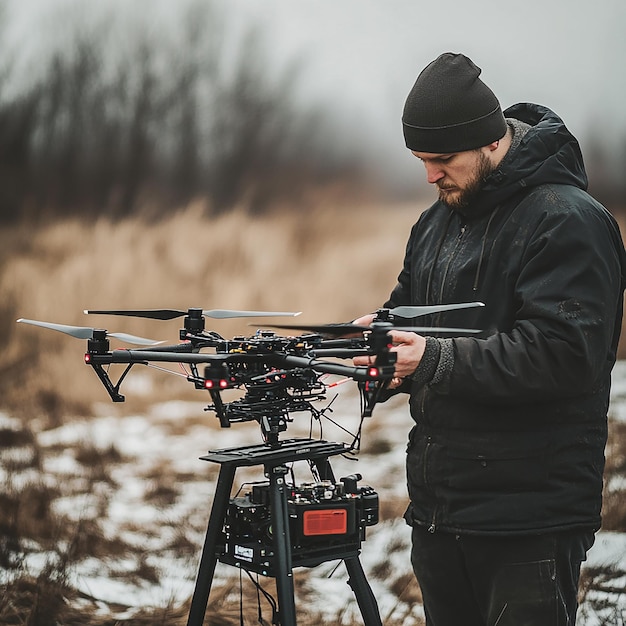 Photo intimate portrait of a drone operator at work