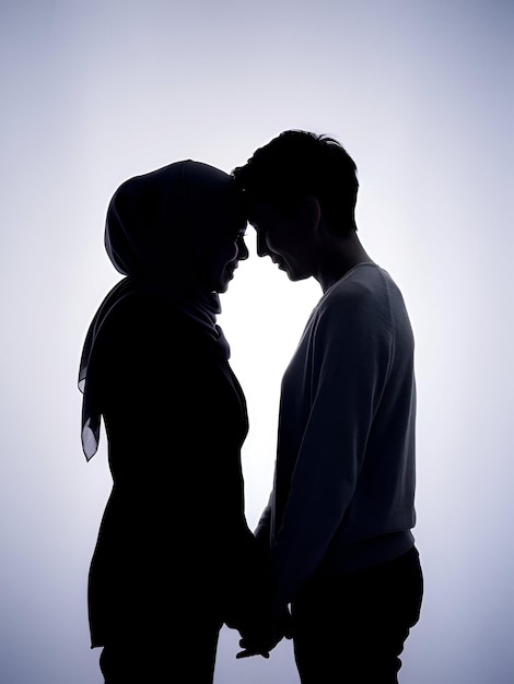 Intimate Silhouette Photo HijabWearing and ShortHaired Figures in Close Connection