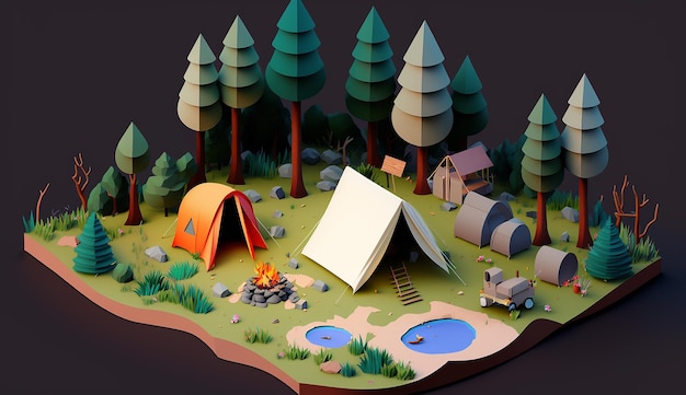 Into the Woods an Illustration of Summer Camping Generative AI