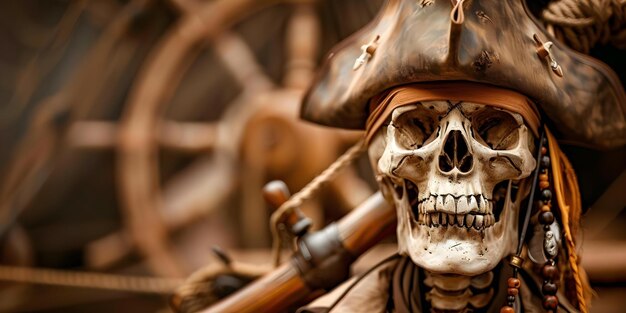 Photo the intrepid journey of a terrifying skeleton pirate concept adventure skeleton pirate intrepid journey terrifying