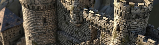 Photo intricate 3d model of a medieval castle with turrets battlements and a moat