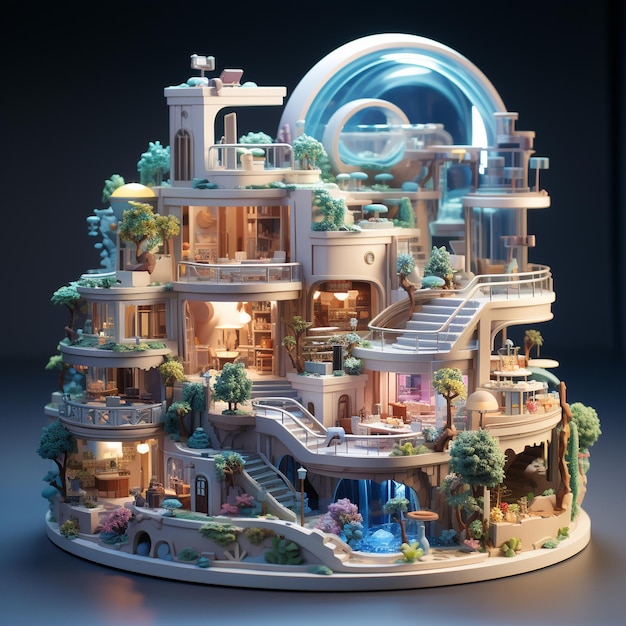 An intricate 3d model of upscale shopping malls