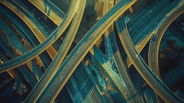 Intricate Aerial View of a Vibrant Highway Interchange at Sunny Day