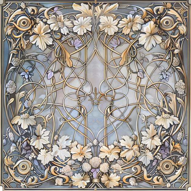 Intricate Art Nouveau Border Design Featuring Flowing Botanical Motifs and Elegant Floral Patterns