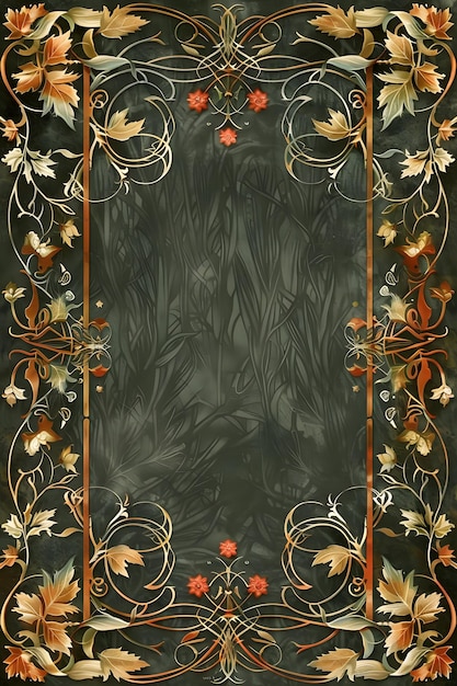 Intricate Art Nouveau Border Design Featuring Flowing Botanical Motifs and Elegant Floral Patterns