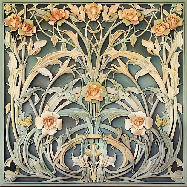 Intricate Art Nouveau Border Design Featuring Flowing Botanical Motifs and Elegant Floral Patterns