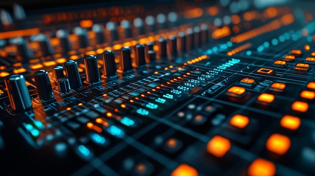 Photo intricate audio mixing console for podcast and streaming production