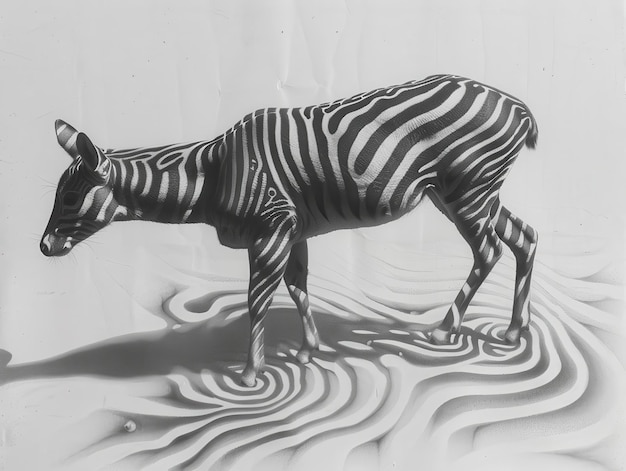 Photo intricate black and white artwork of a zebraodyssey creature on textured surface