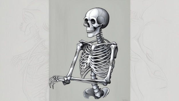 Photo intricate black and white skeleton illustration with dramatic pose and haunting detail