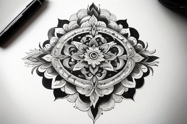 Photo intricate black and white tattoo design