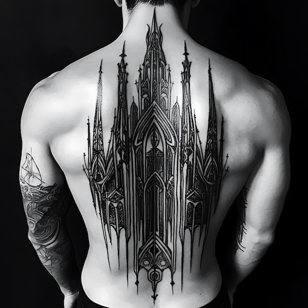 Photo intricate blackwork tribal tattoo inspired by gothic architecture