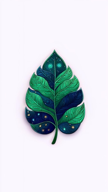 Intricate Blue and Green Leaf Design