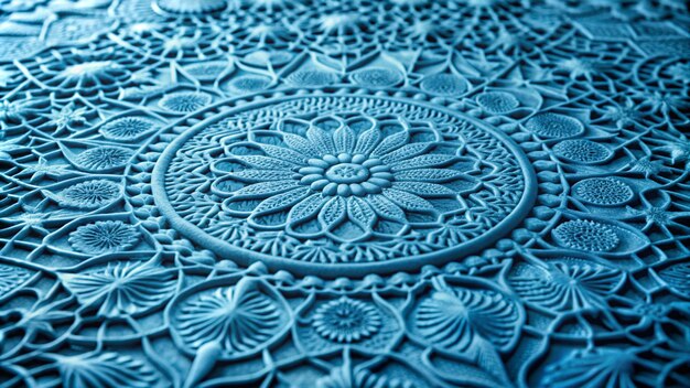 Photo intricate blue mandala pattern with a central floral design