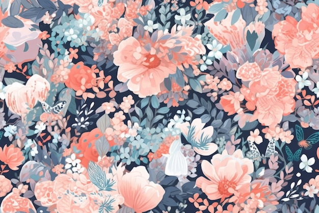 Intricate Boho Floral Wallpaper With Pink and Blue Flowers