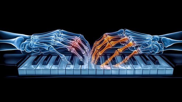 Photo intricate bones and tendons a close up x ray of a pianist s hands in action