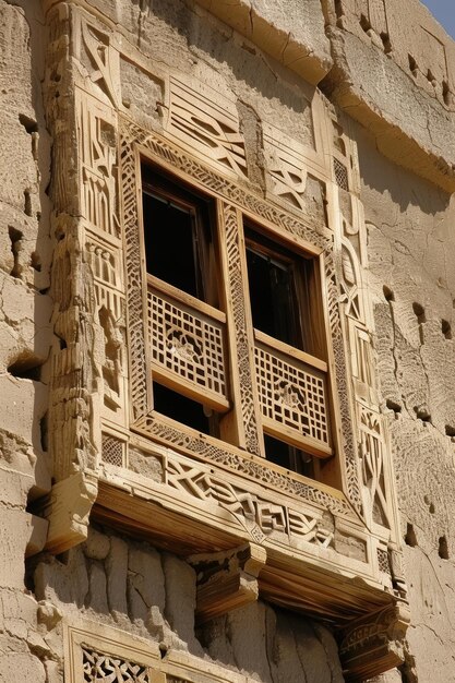 Photo intricate carved window in stone