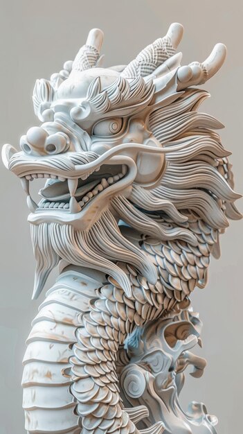 Photo intricate chinese dragon sculpture against a neutral backdrop capturing the detailed craftsmanship