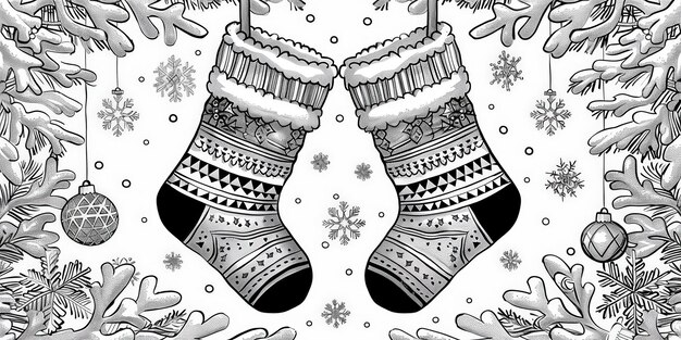 Photo intricate christmas stockings coloring page