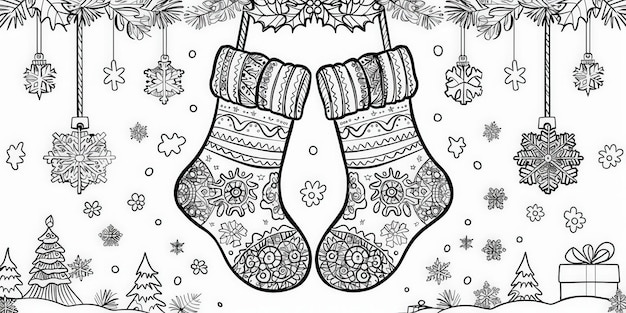 Photo intricate christmas stockings coloring page