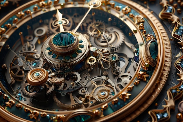 Intricate Clockwork Mechanism with Emerald Accents