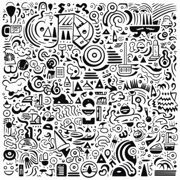 Photo intricate collection of black and white comic book vector doodles on a white canvas 911