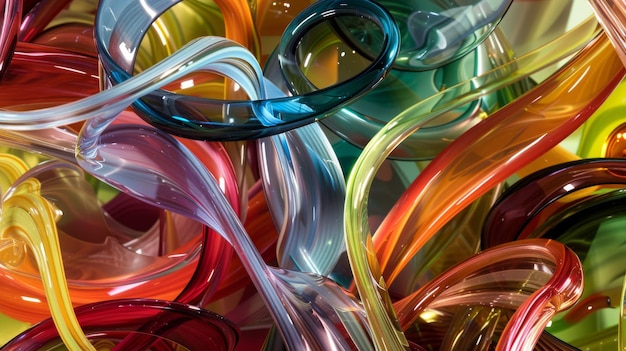 Intricate colorful glass art with swirling patterns showcasing a vibrant and dynamic composition of intertwined glass strands