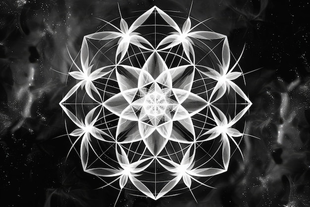 Photo an intricate design of sacred geometry unfolds against a cosmic backdrop showcasing luminous patterns intertwined with elements of chaos