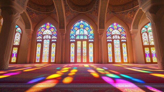 Intricate Designs in Islamic Mosque Interior Large Room Stained Glass Windows