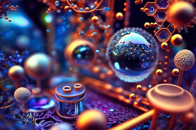 An intricate and detailed microscopic view of a nanotechnologypowered environment showcasing nanobots and nanostructures