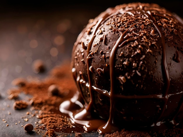 the intricate details of a chocolate truffle showcasing its rich texture and glossy coating