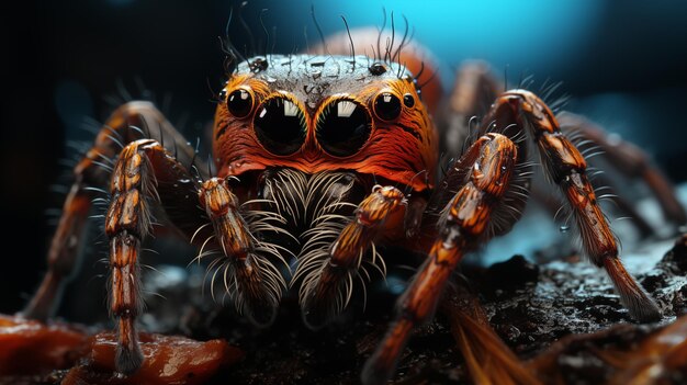 Intricate details of a spider up close as it weaves its delicate web showcasing the grace and