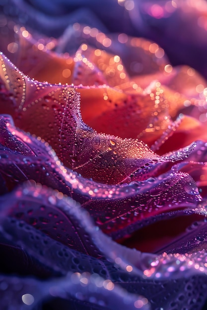 Intricate Dew on Vibrant Rose Petals Macro