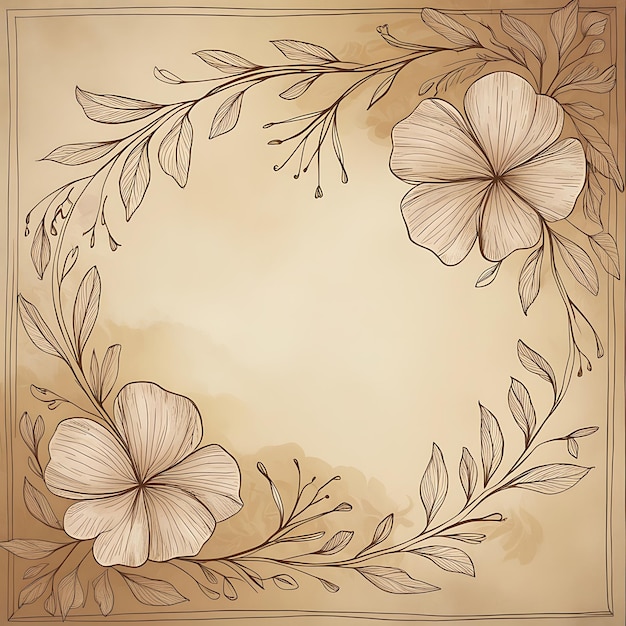 Intricate doodle floral frame with delicate handdrawn flowers and leaves minimal border vintage