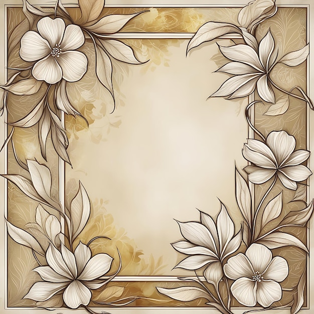 Intricate doodle floral frame with delicate handdrawn flowers and leaves minimal border vintage