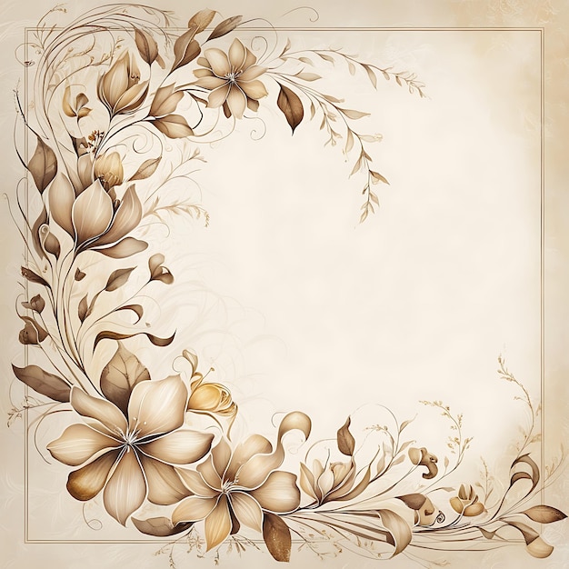 Intricate doodle floral frame with delicate handdrawn flowers and leaves minimal border vintage