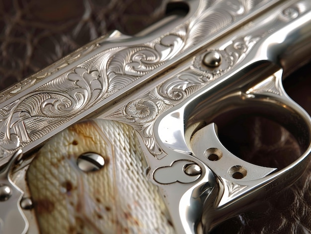 Intricate engraved silver pistol