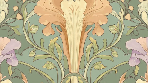 Photo intricate floral design featuring pastel colors and detailed vines on a decorative backdrop