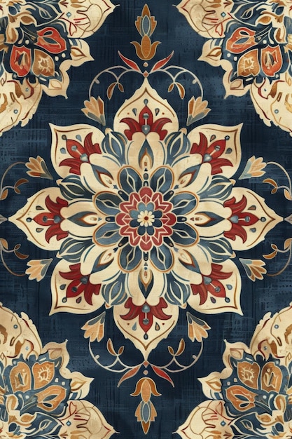 Intricate Floral Mandala Pattern on a Navy Background