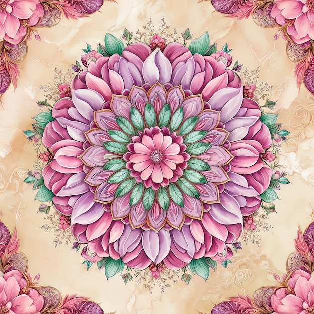 Photo intricate floral mandala with vibrant colors and detailed patterns