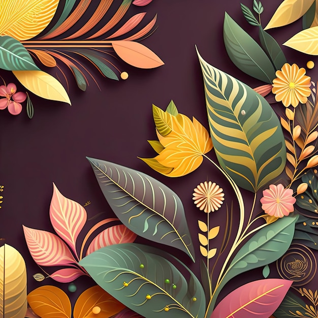 Intricate floral pattern Horizontal poster greeting cards headers banner website Botanical banner with organic shapes leaves and plants Digital art