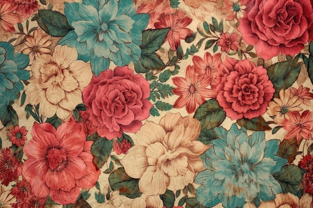 Intricate floralpatterned rug with a vintage aesthetic created with generative ai