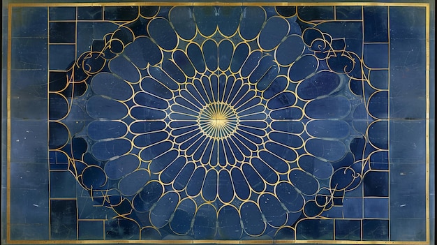 Photo intricate geometric pattern in blue and gold