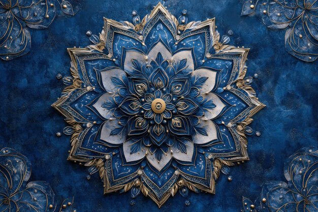 Photo intricate gold and blue mandala design