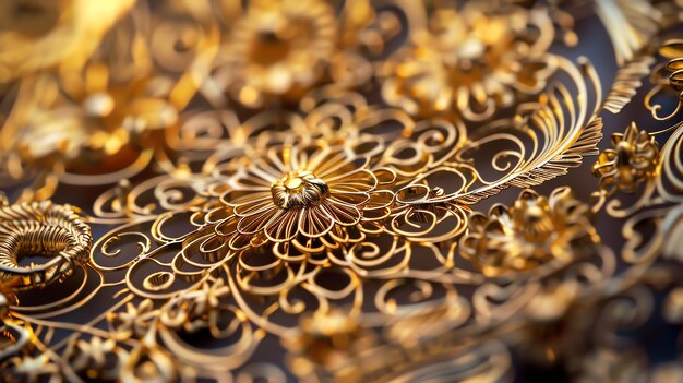 Photo intricate gold filigree design with floral patterns